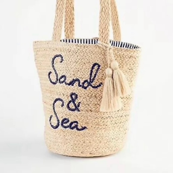 J. Jill Handbags - J. Jill Sand and Sea Natural Jute Beach Bag Embroidered Tote Fully Lined
